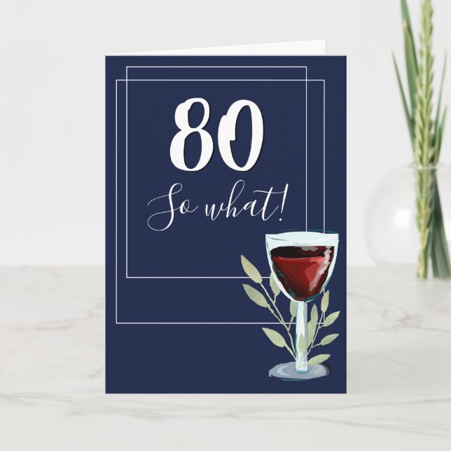 Tarjeta Inspiradora Marina de Vino Rojo Azul 80 cumpleaños (Anverso)