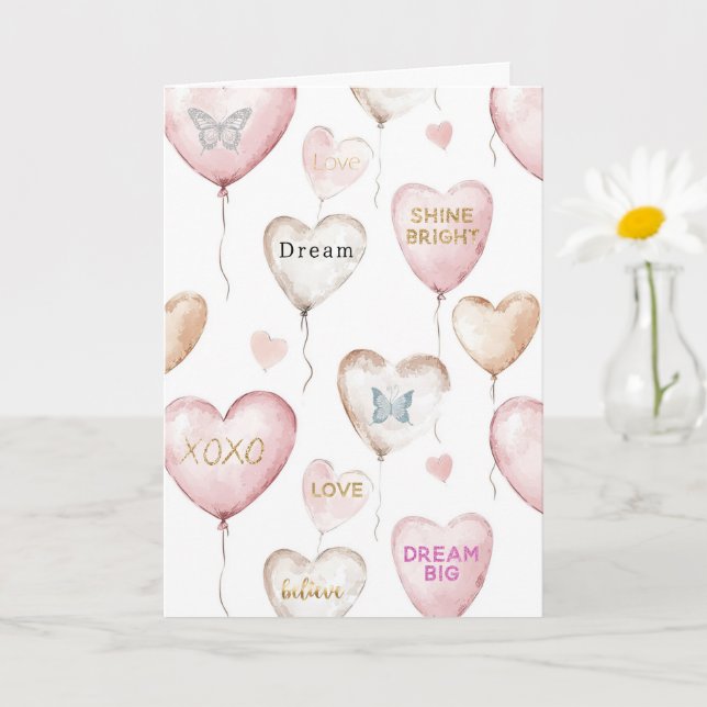 Tarjeta Inspirational Pink Cream Hearts (Planta pequeña)