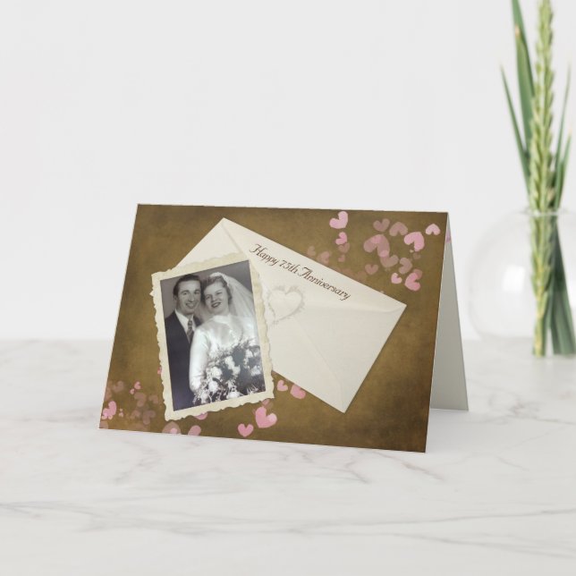 Tarjeta Instantánea del 75º aniversario con corazones  (Anverso)