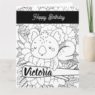 Tarjeta Instructor de Yoga Koala Cumpleaños Floral Colorea