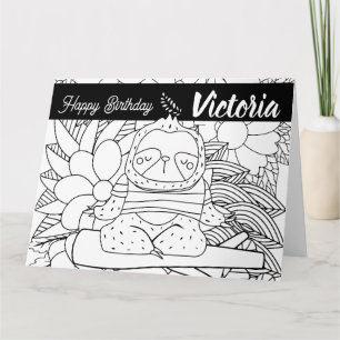 Tarjeta Instructor de Yoga Perezoso Cumpleaños Floral Colo