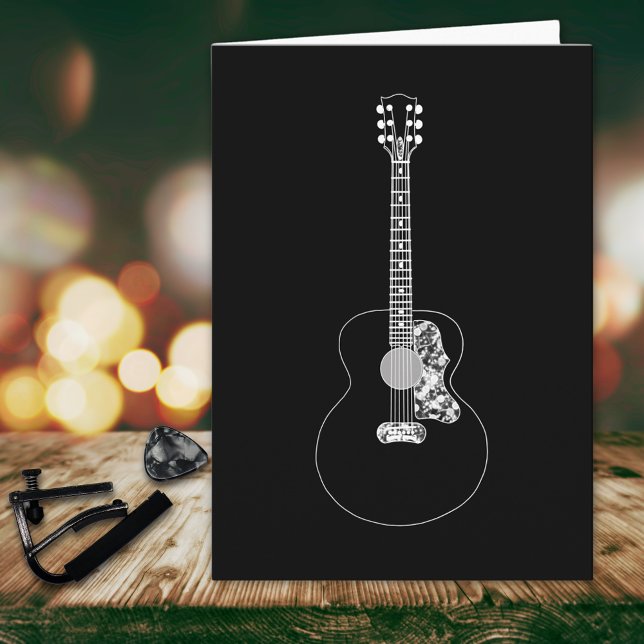 Tarjeta Instrumento musical de guitarra acústica de arte m (Simple acoustic guitar black and white line art drawing cool music themed personalized birthday card)