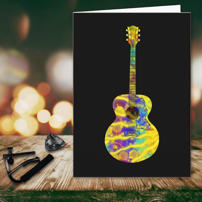 Tarjeta Instrumento musical de guitarra acústica de arte p (Funky psychedelic acoustic guitar birthday greetings card)
