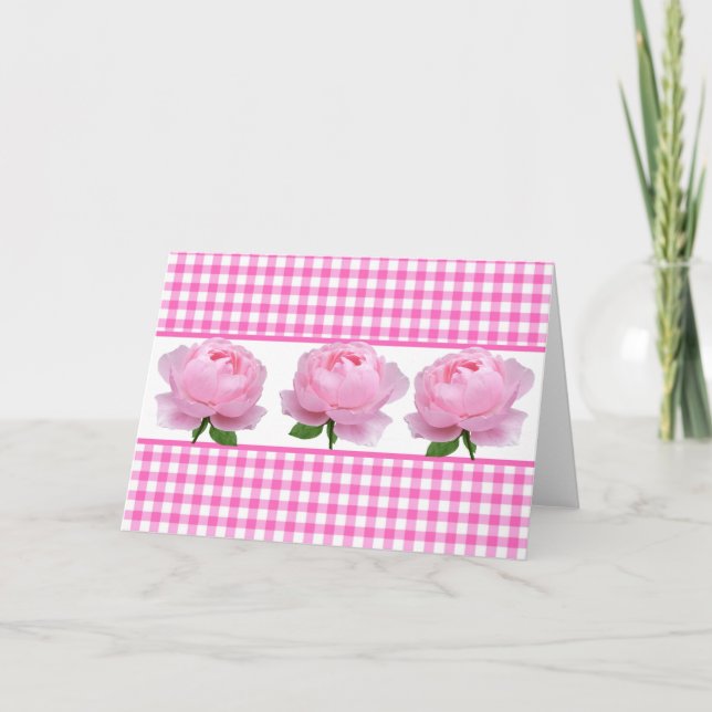 Tarjeta interior de Gingham en blanco y rosa (Anverso)