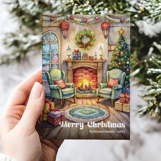 Tarjeta interior de Navidad suave clásico rojo ver (Soft Christmas interior card classic red green art

)