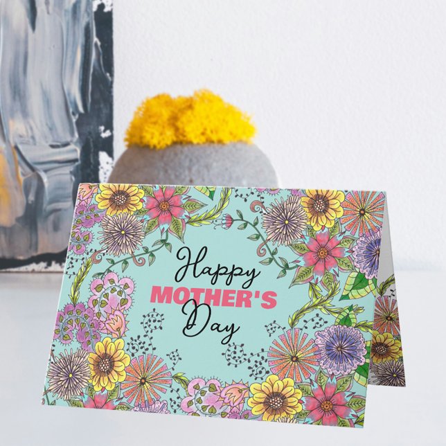 Tarjeta Intrincadas flores de doodle vibrantes conmemoran  (Subido por el creador)