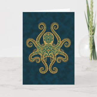 Tarjeta Intrincado pulpo azul dorado