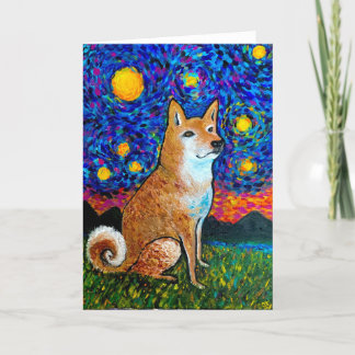 Tarjeta Inu Shiba de noche estrellada<Blank Inside