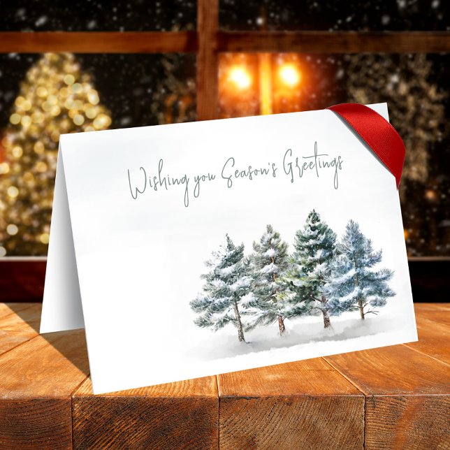 Tarjeta Invierno acuarela de saludos de temporada (Season's Greetings holiday folding card.)