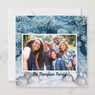 Tarjeta Invierno con Navidades de fotos de bolas de plata