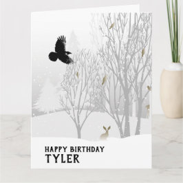 Tarjeta Invierno Cumpleaños Snowy Woodland Árboles Animale