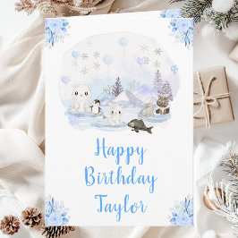 Tarjeta Invierno de Maravillas Árticas Animales Felices Cu