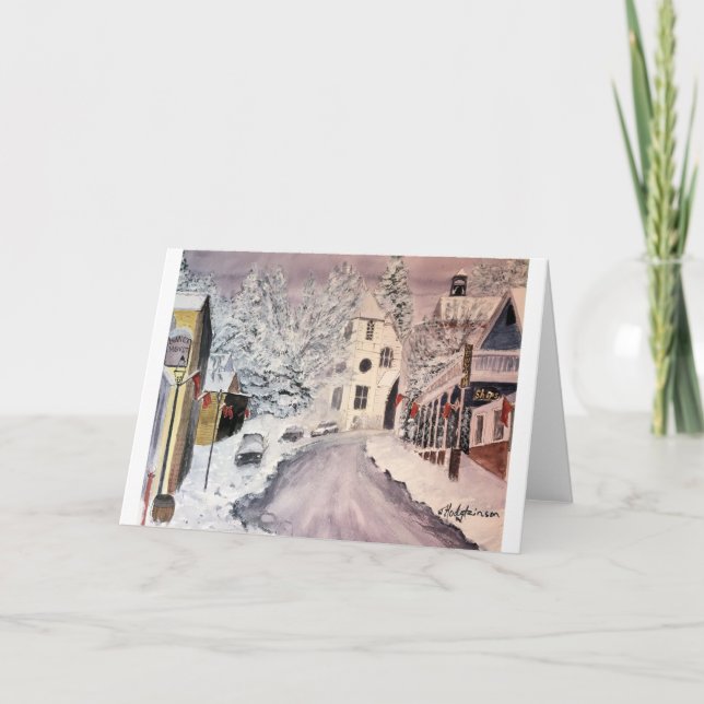 TARJETA INVIERNO EN LA CIUDAD CA, ACUARELA DE NEVADA, (Anverso)