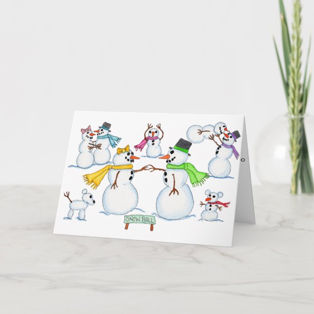 Tarjeta Invierno - Muñeco de Nieve Baile de Nieve (Anverso)