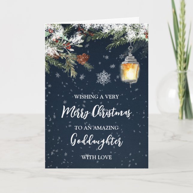 Tarjeta Invierno Noche Snowy Diosa Hija Feliz Navidad (Anverso)