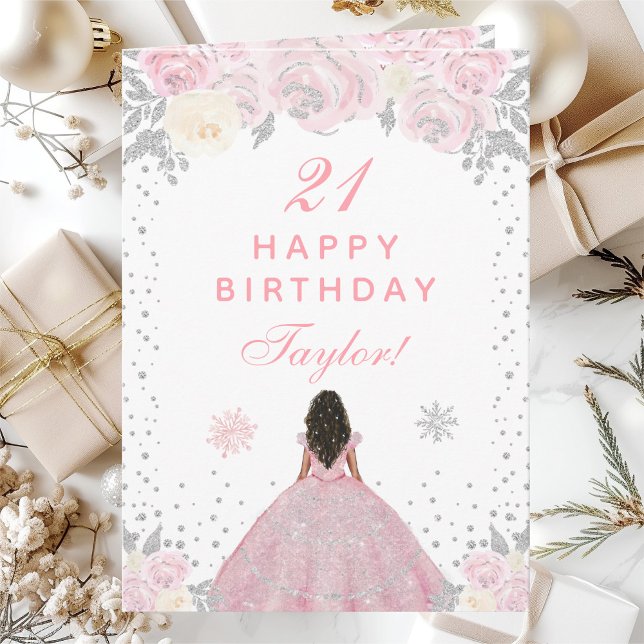 Tarjeta Invierno rosa de piel oscura Princesa de fiesta de (Subido por el creador)