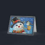 Tarjeta Invierno Snowman y arte acuático de aves de pollo<br><div class="desc">"Fast Friends" Tarjeta de bienvenida de arte acuático del artista Jean Weiner "Fast Friends" (Amigos rápidos) presenta un ave de pollo con cubierta negra y cubierta por una tubería de maíz de un hombre de nieve. El pájaro y el muñeco de nieve parecen estar intercambiando un saludo amistoso entre sí....</div>