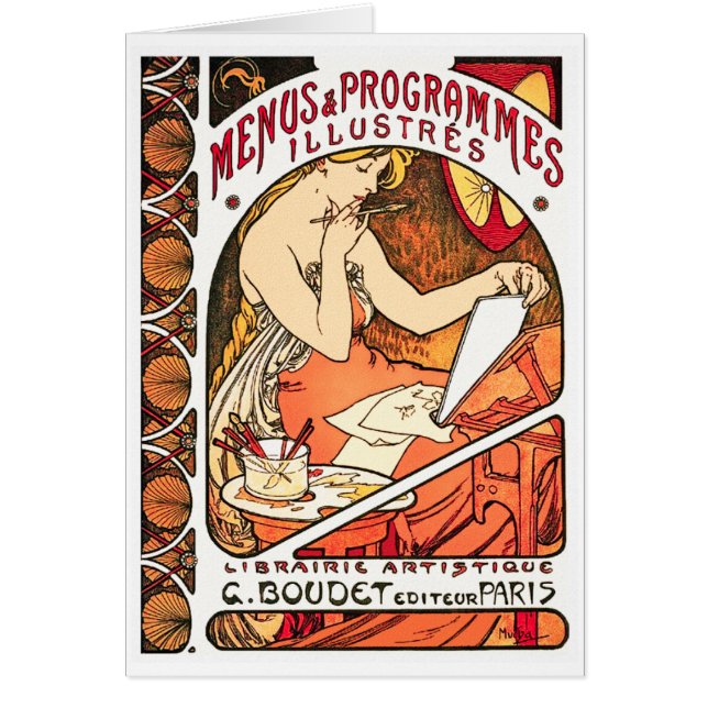 Tarjeta/ Invitación: Alphonse Mucha - Menús (Frente)