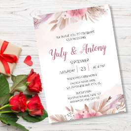 Tarjeta Invitación color champagne, rosado boda
