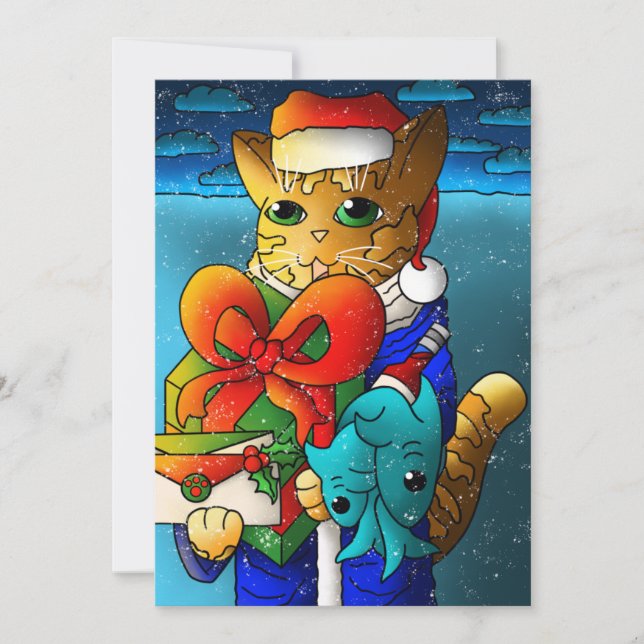 Tarjeta Invitado del gato del navidad (Anverso)
