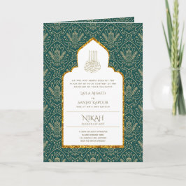 Tarjeta Invitan a la boda islámica LeahG Green Gold