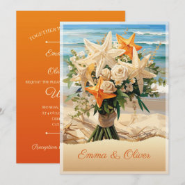 Tarjeta invitativa Starfish para bodas de playa