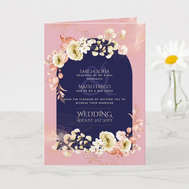 Tarjeta Invite al Boda floral Rosa de la Marina Polvorient (Planta pequeña)