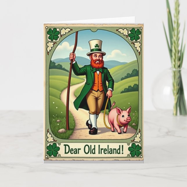 Tarjeta Ireland Man And Pig Fun Day Card (Anverso)