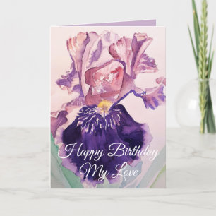 Tarjeta Iris acuarela Purple Garden Love Birday Card