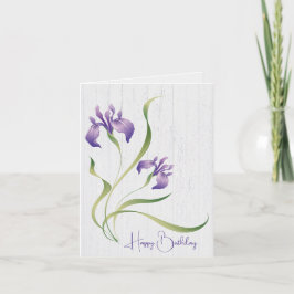 Tarjeta Iris De Cumpleaños Púrpura En Madera
