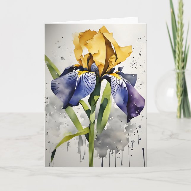 Tarjeta Iris - Flores de acuarela (Anverso)