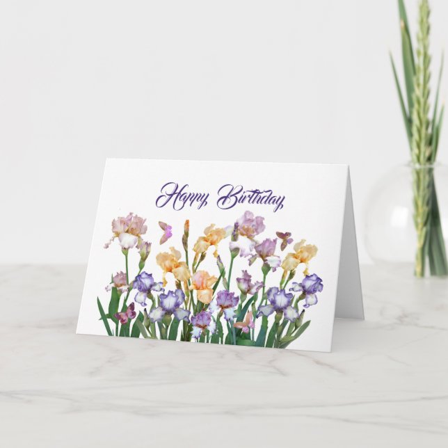 Tarjeta Iris Morado Mariposa Mariposa Rosa Floral Cumpleañ (Anverso)