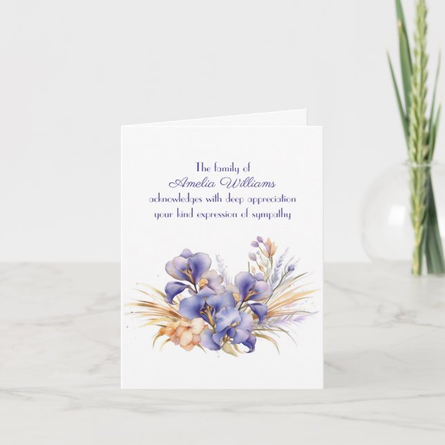Tarjeta Iris morado por simpatía gracias de familia (Anverso)