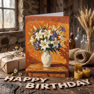 Tarjeta Iris y Lirios Feliz Cumpleaños Abuela
