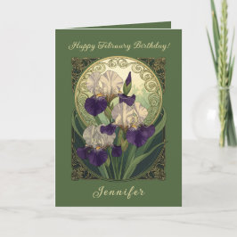 Tarjeta Irises February Birthday Flowers Art Nouveau Style