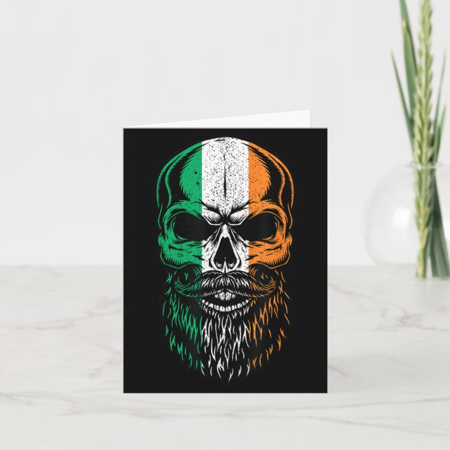 Tarjeta Irish Flag Bearded Skull Head Saint Patrick's Day  (Anverso)
