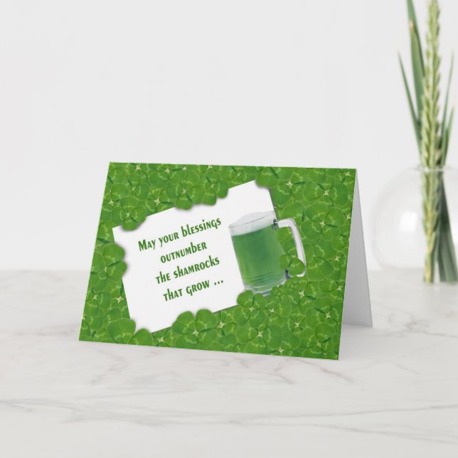 Tarjeta Irish Green Beer and Shamrocks (Anverso)