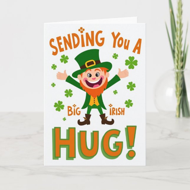 Tarjeta Irish Hugs Leprechaun Fun Card (Anverso)