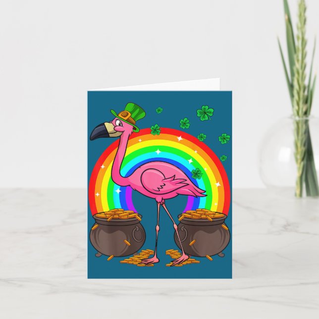 Tarjeta Irish Leprechaun Flamingo Funny St. Patrick's Day  (Anverso)