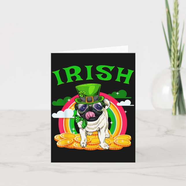 Tarjeta Irish Pug Funny St Patricks Day Leprechaun Dog Men (Anverso)