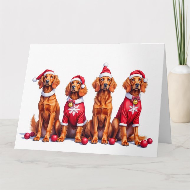 Tarjeta Irish Red Setter Christmas Dress Santa Hat (Anverso)