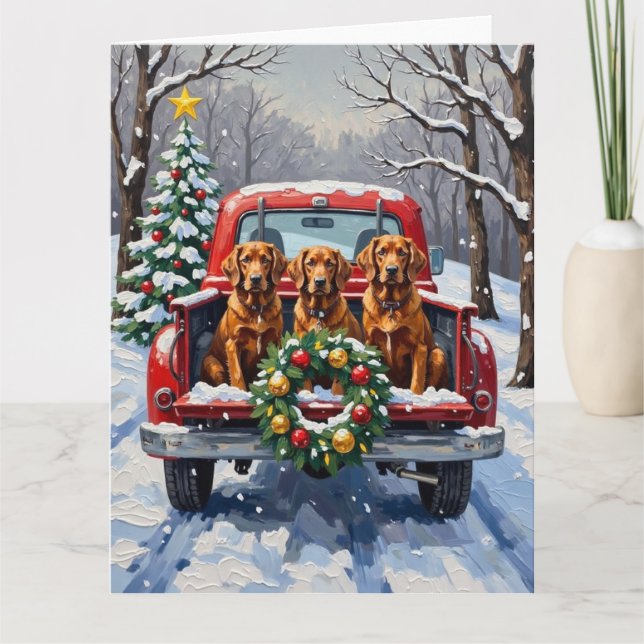 Tarjeta Irish Red Setter Christmas Red Truck Holiday (Anverso)