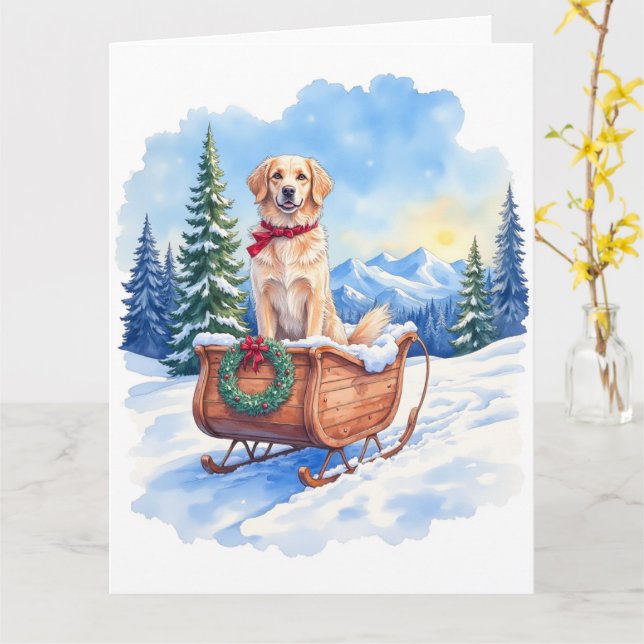 Tarjeta Irish Setter Enjoying Christmas Sleigh Ride Winter (flor amarilla)