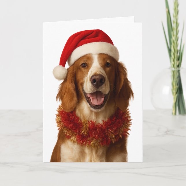 Tarjeta Irish Setter in a Santa hat Christmas card (Anverso)