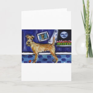 Tarjeta Irish Terrier siente una luna sonriente