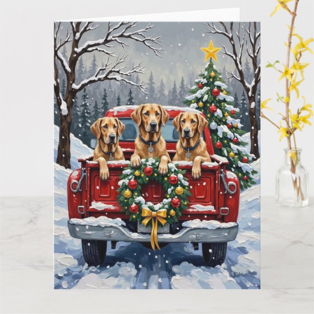 Tarjeta Irish Wolfhound Christmas Red Truck Holiday Gift (flor amarilla)