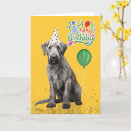 Tarjeta Irish Wolfhound Dog Party Hat Yellow Birthday