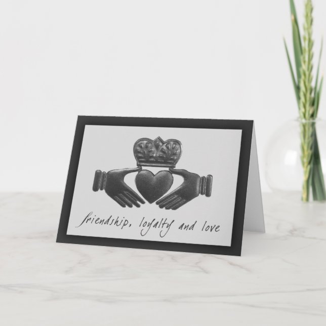 Tarjeta Irlandés Claddagh, amistad, lealtad y amor (Anverso)