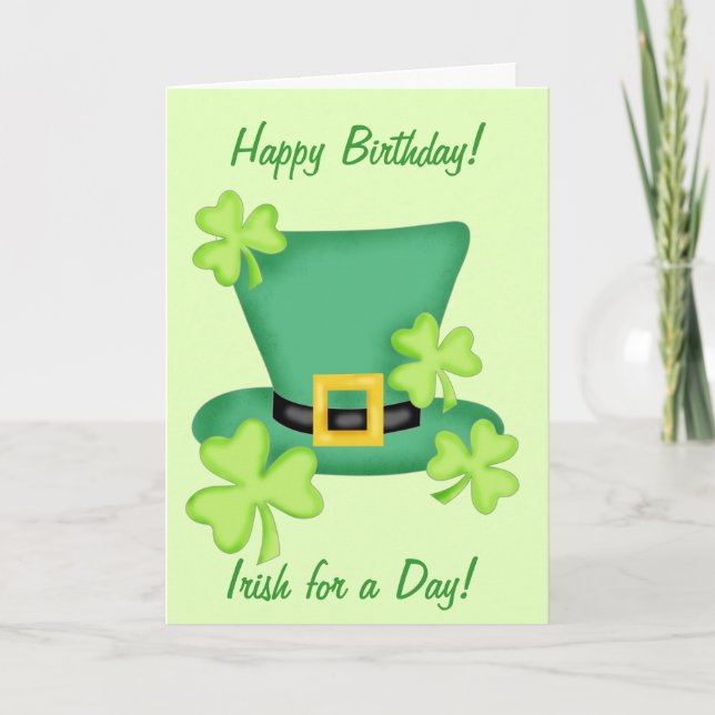 Tarjeta Irlandés por un día feliz cumpleaños Shamrock (Anverso)