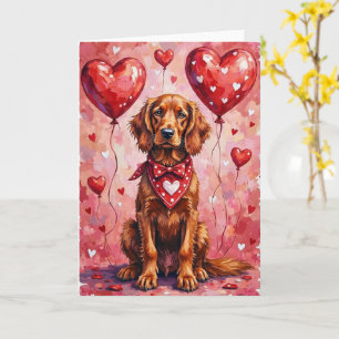 Tarjeta Irlandés Setter Rojo de San Valentín sentado con c
